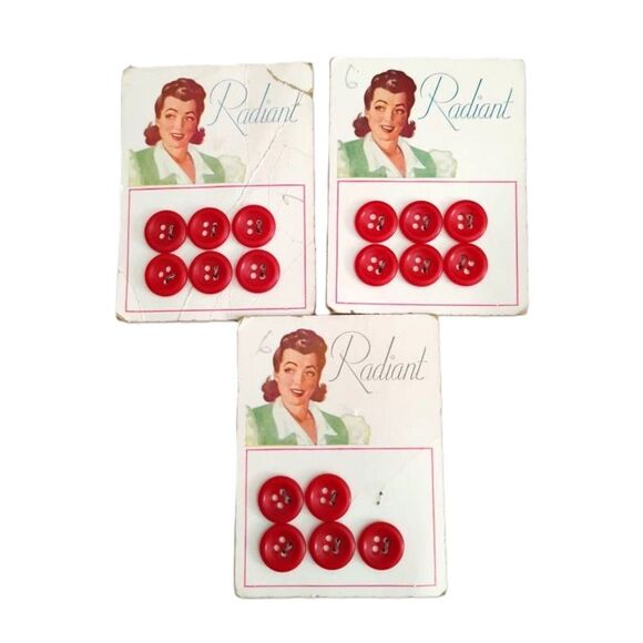 Vintage 1940s Radiant Button Cards, Red Plastic Set - Picture 1 of 1